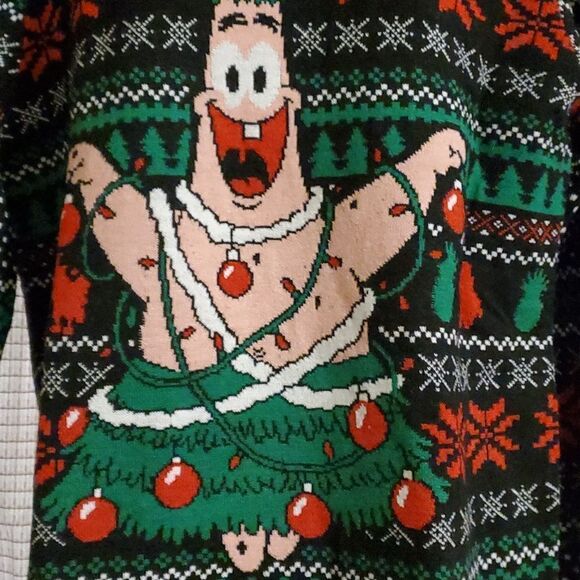 Spongebob SquarePants Patrick Ugly Christmas Sweater Men's Size Medium Black - Picture 2 of 8